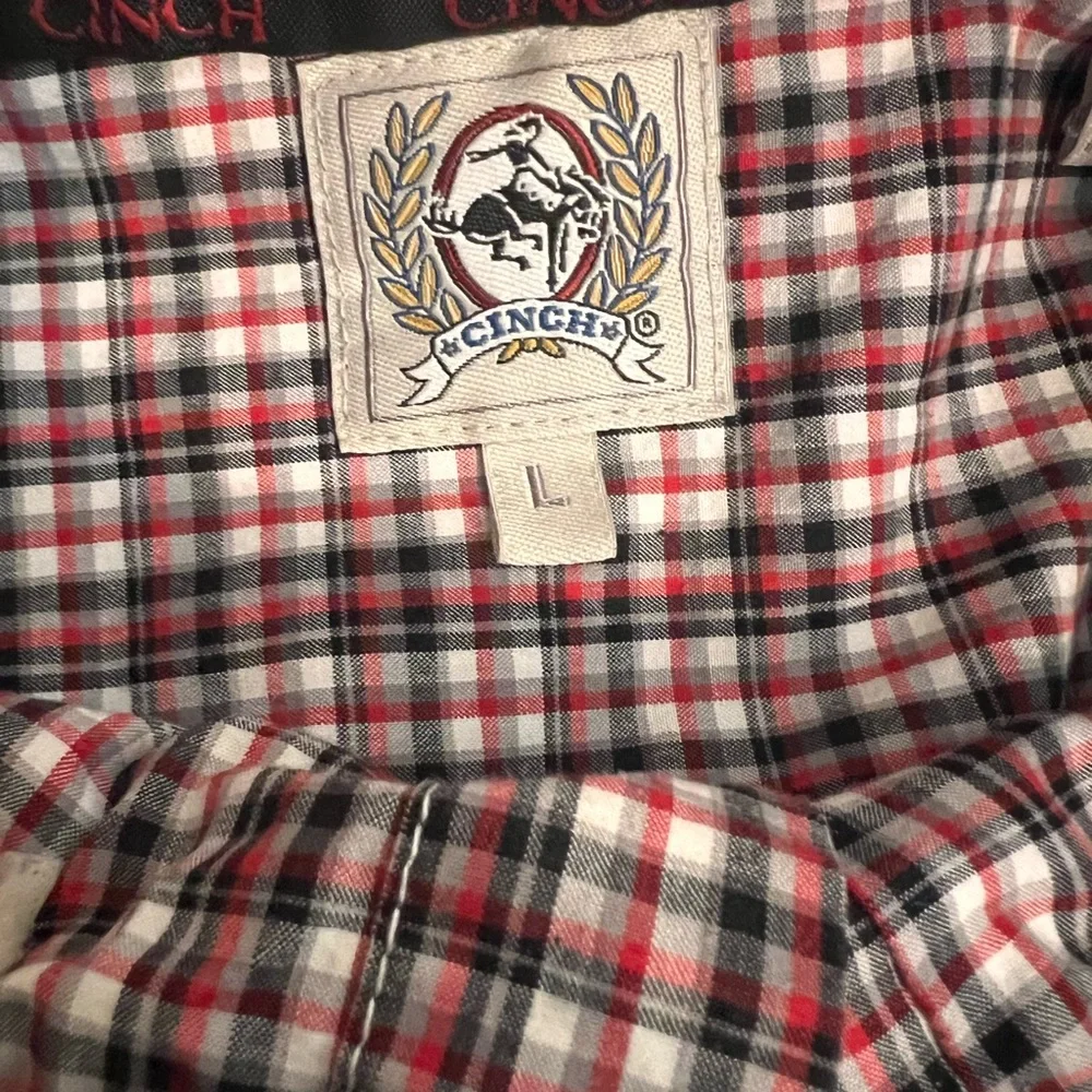 Cinch Button Down Western Shirt Men's L Red/black Plaid Cowboy Rodeo - Picture 3 of 4